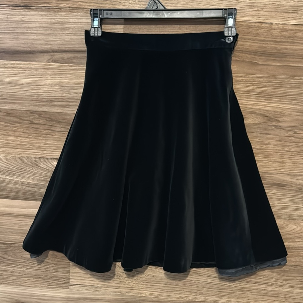 Laura Ashley Velvet Vintage Black Soft Luxe Lined Button Zip Up Midi Skirt 4